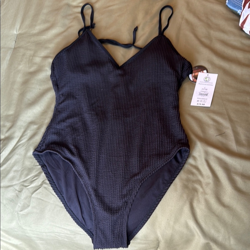 Black Ribbed One-Piece Swimsuit No Boundaries